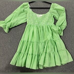 Green Gingham / Plaid Printed Ruffle Dress